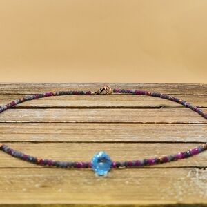 Saphire/Ruby, Sky Blue Topaz and Copper Beaded Necklacke